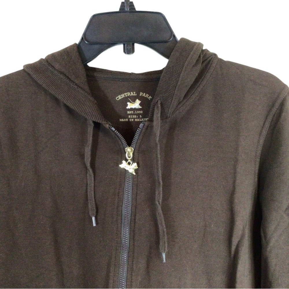 Central Park Women's Large 1/2 Sleeve Brown Full Zip Hoodie